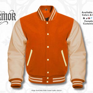 Varsity Baseball Bomber Letterman Sports Jacket - Unisex Orange/Cream XS-7XL Gift for Him