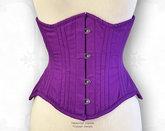 Purple Cotton Underbust Corset | Steel Boned Waist Trainer, Kawaii Lingerie