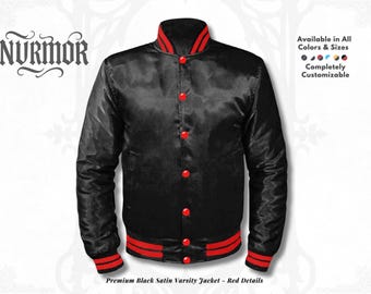 Men's Full Black Satin Baseball Jacket Sizes (XS-7XL), Customizable