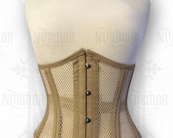 Beige Cotton Mesh Underbust Corset Waist Trainer Steel Boned Corset Top | Custom Plus Size Corset Lingerie 3XS–9XL