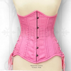 Pink Cotton Underbust Corset | Steel Boned Corset Top | Cute Waist Trainer Corset | Kawaii Corset Lingerie | Custom Size 3XS–9XL