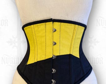 Yellow/Black Cotton Underbust Corset | Steel Boned Waist Trainer