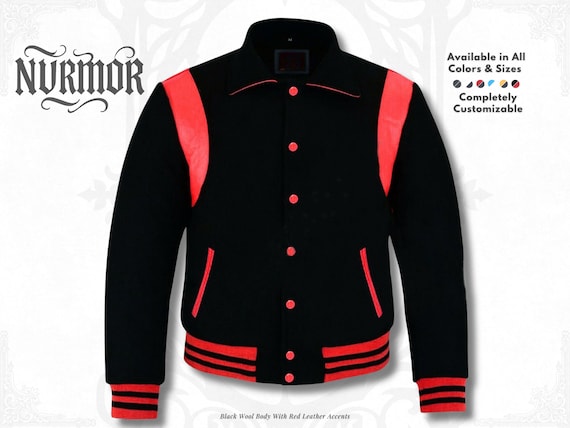 Women Black Wool Varsity Bomber Baseball Jacket Pink Leather Strips Sizes (XS-7XL), Customizable