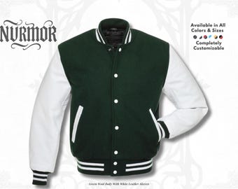 Green Varsity Wool Leather Baseball Bomber Letterman Jacket of All Sizes