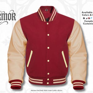 Unisex Red/Cream Varsity Baseball Bomber Letterman Sports Jacket XS-7XL - Gift for Him
