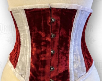 Red/Whit Luxury Velvet Underbust Corset Waist Trainer Steel Boned Corset Top Perfect for Christmas Evening