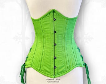Green Cotton Underbust Corset: Steel Boned Waist Trainer, Plus Size - 3XS-9XL