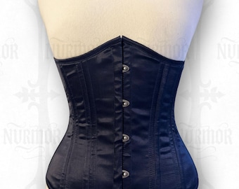 Blue Satin Corset Underbust Waist Trainer Double Steel Boned Corset Top Custom Plus Size Lingerie 3XS–9XL