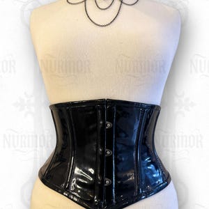 Black Shiny PVC Underbust Corset | Steel Boned Waist Trainer, Plus Size