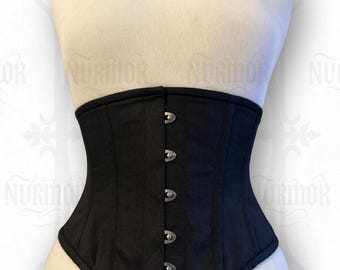Black Cotton Corset Underbust Waist Trainer Steel Boned Corset Top | Custom Plus Size Kawaii Lingerie 3XS–9XL