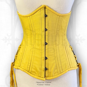 Yellow Underbust Corset | Cotton Waist Trainer Cincher | Steel Boned Corset Belt | Custom Fit Corset 3XS–9XL