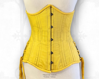 Yellow Cotton Underbust Corset: Steel Boned Waist Trainer - Custom Fit