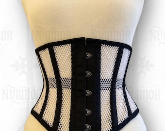Black/White Cotton Mesh Underbust Corset Waist Trainer Steel Boned Corset Top | Custom Plus Size Corset Lingerie 3XS–9XL