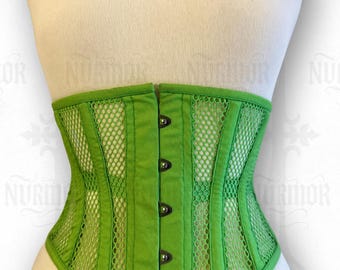 Green Cotton Mesh Underbust Corset Waist Trainer Steel Boned Corset Top | Custom Plus Size Corset Lingerie 3XS–9XL
