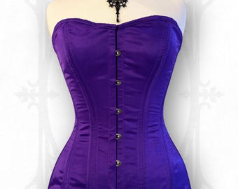 Purple Overbust Satin Corset Waist Trainer Double Steel Boned Corset Top | Custom Plus Size Corset Kawaii Lingerie 3XS–9XL