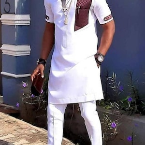 African men clothing, dashiki men suit, senator wear, african wedding suit, traditional men attire, nigerian men kaftan, white african suit
