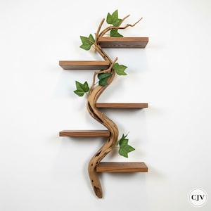 Curved S-Line Wood Shelf | Driftwood Tree Bookshelf | Natural Wood Floating Wall Shelf Art | Shelf