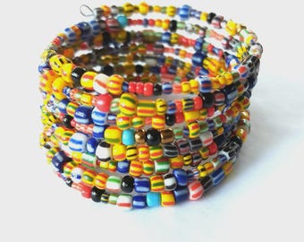 African wrap bracelet, multicolor Christmas glass beads bracelet