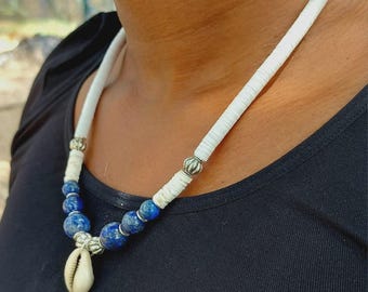 African unisex choker necklace with lapis lazuli stones
