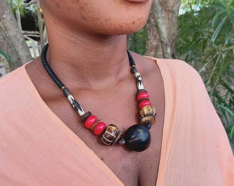 Set of necklace and earrings, African boho ethnic style necklace