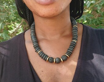 African unisex choker, minimalist black ethnic necklace