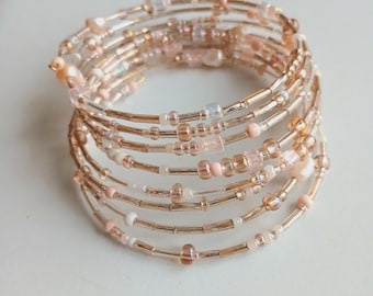 Japanese Miyuki seed beads wrap bracelet with crystal and natural pearl, gift for her