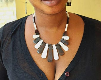 African cow horn ethnic necklace, woman exotic necklace, gift for her