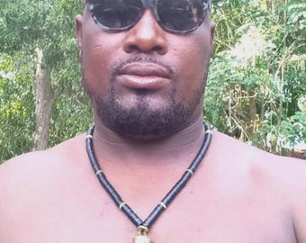 African men's necklace, minimalist black ethnic necklace