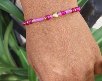 Pink Tiger's Eye & African Vinyl Bracelet: Gold Plated Clasp
