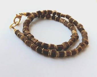Holy Tulsi Bead Bracelet or Necklace: 24k Gold Plated Discs