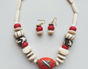 Set of necklace and earrings, African boho ethnic style necklace