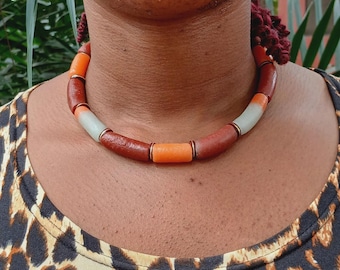 Earthy colours, African necklace, women necklace, ethnic choker, gift for her