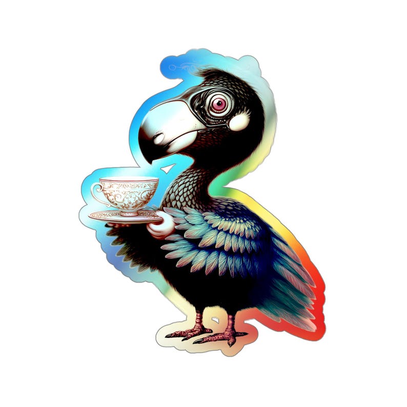 Dodo Sticker Holographic Kawaii Teatime Dodo Sticker: 4-inch Fantasy Art Vinyl Die ...