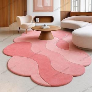 Modern Pink Wavy Tufted Rug: Abstract Blush & Rose Carpet