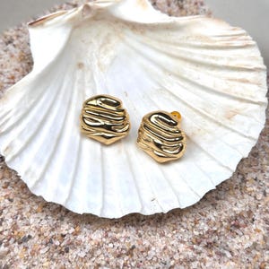 Trendy Stud Earrings,Gold Rugged Sphere,Statement Round stud Earrings.Tarnish Resistant and Waterproof,Gold Plated Stainless Steel.