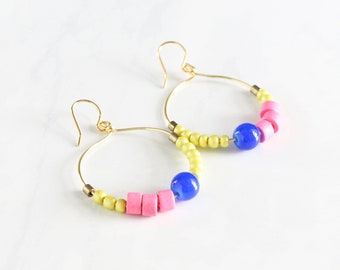 Colorful hoop earrings, boho earrings, delicate hoop, colorful jewelry, bff gift under 50 gift for women