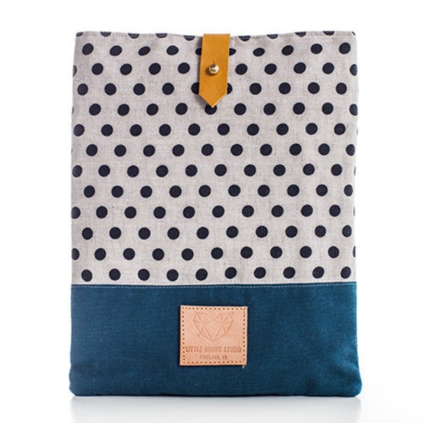 SALE Polka Dot iPad Sleeve Black and Gray with Exterior Pocket - Made to order