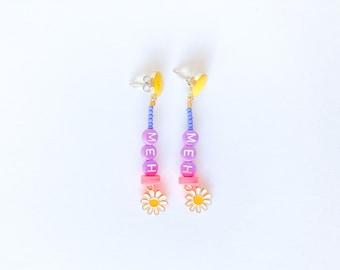 MEH earrings alphabet beads, stud post, daisy flower charm