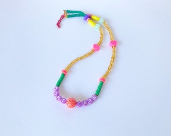 Don't Care alphabet beaded necklace