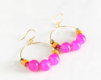 Chunky dangly earrings, beaded hoop earrings, gift under 50 gift for women