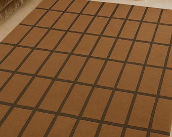 Brown Grid Wool Rug | Hand Tufted Geometric Scandinavian Rug