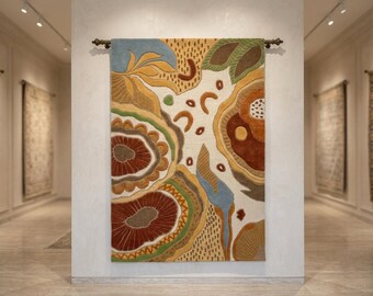 Abstract Geometric Tufted Wall Rug, Large Textural Organic Wool Tapestry Hanging, Modern Earthy Boho Fiber Art Decor