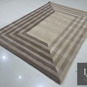Modern Concentric Rectangular Pattern Tufted Rug in Beige and Brown Tones image 10