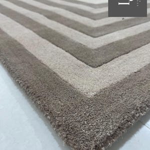 Modern Concentric Rectangular Pattern Tufted Rug in Beige and Brown Tones image 5
