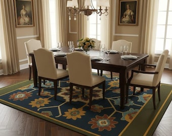Tapis à fleurs bleu marine - Moquette traditionnelle multicolore