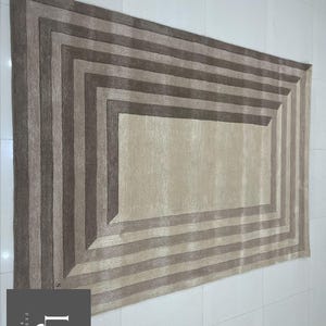 Modern Concentric Rectangular Pattern Tufted Rug in Beige and Brown Tones image 14