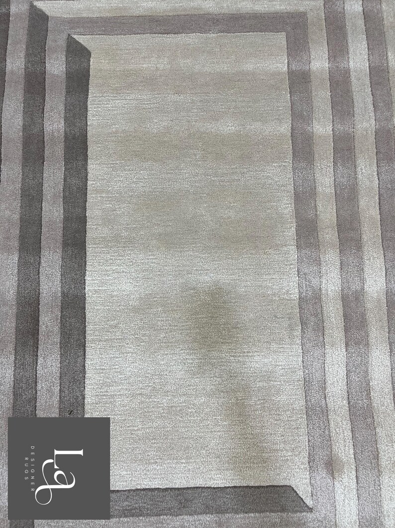 Modern Concentric Rectangular Pattern Tufted Rug in Beige and Brown Tones image 7