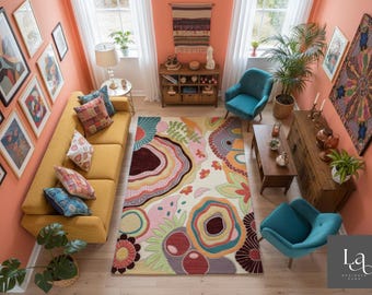 Handmade Colorful Abstract Nature‑Inspired Area Rug
