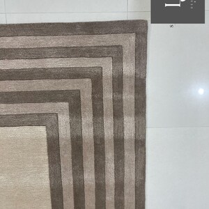 Modern Concentric Rectangular Pattern Tufted Rug in Beige and Brown Tones image 6