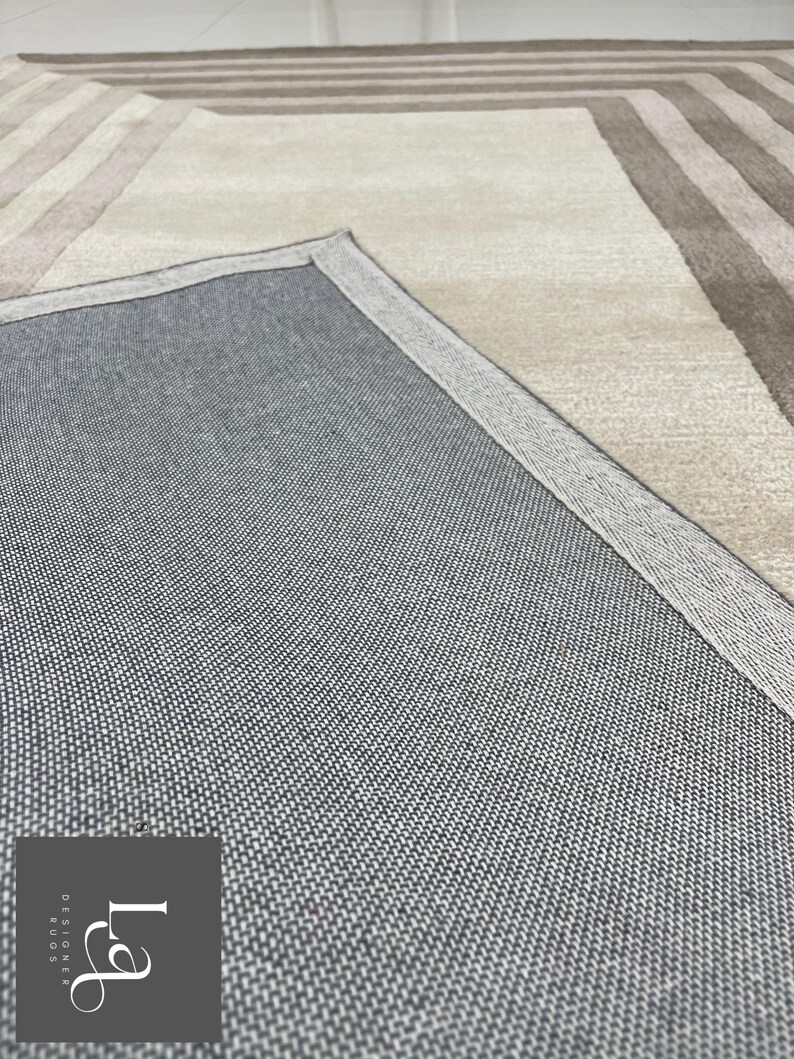 Modern Concentric Rectangular Pattern Tufted Rug in Beige and Brown Tones image 9